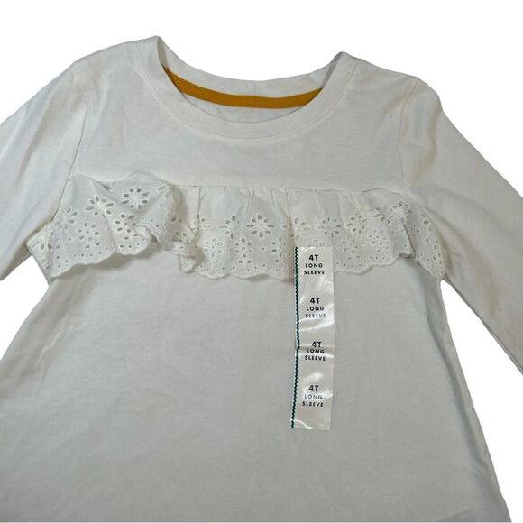 NWT Cat & Jack 4t White Long Sleeve Eyelet Ruffle Top Shirt Plain Solid Formal - Picture 7 of 7
